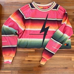 Aviator Nation Pink Serape Bolt Stitch Crop Sweatshirt Sz. Small